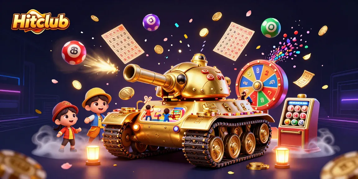 Hitclub brings a vibrant gaming experience with a golden beetle tank revealing a miniature casino filled with action.