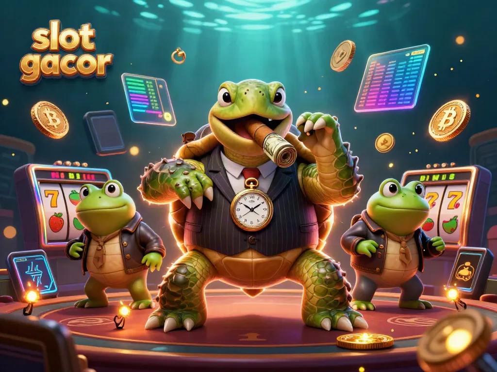 Permainan slot gacor dengan karakter unik, slot reel, dan elemen kasino lainnya.