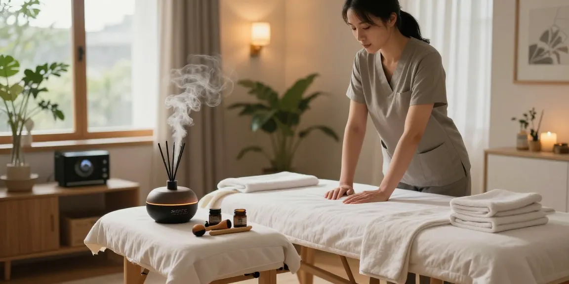 Experience premium 서울출장안마 service in a cozy home setup with calming atmosphere and professional massage setup.