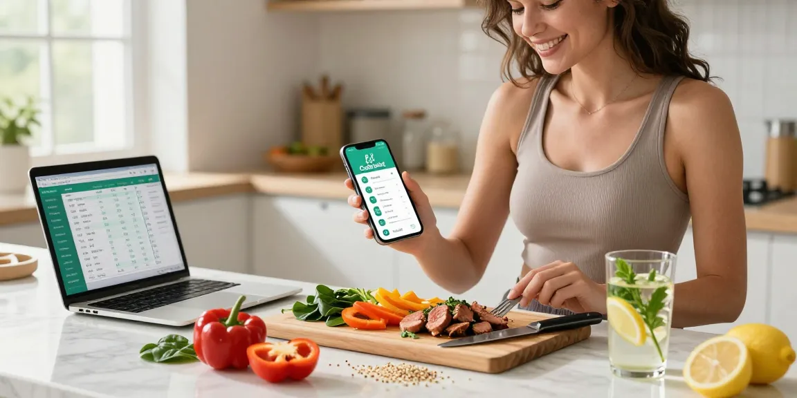 The best nutrition tracking app displayed on a smartphone while preparing a healthy meal in a sunlit kitchen.
