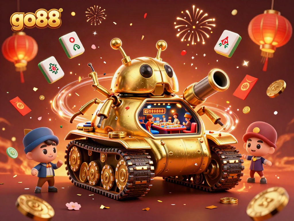 Engage in go88's thrilling atmosphere as cannon turrets launch celebratory confetti and coins.