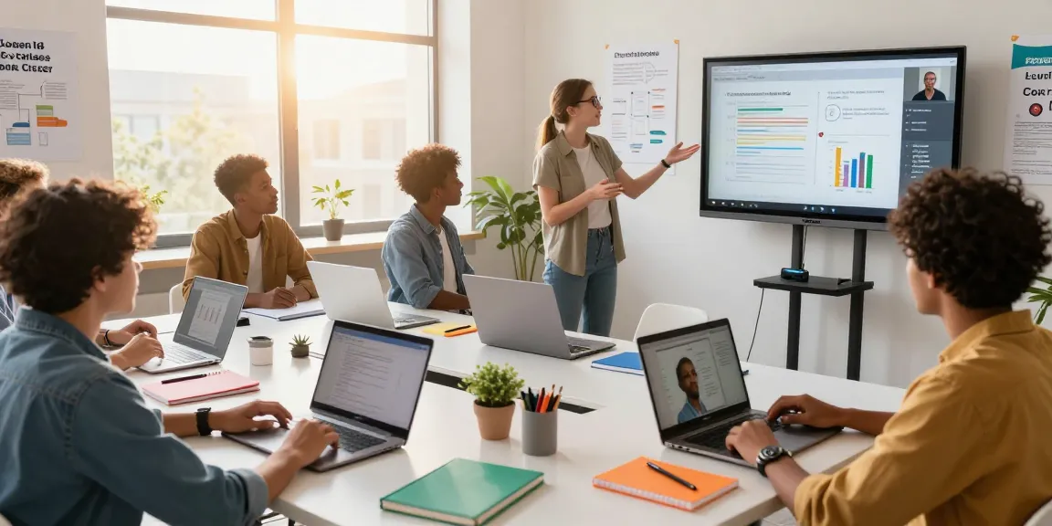 Young adults exploring post-18 career options in a vibrant online learning workshop.