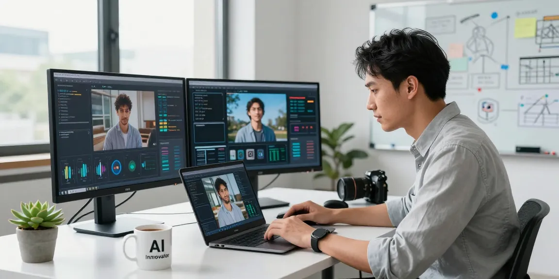 data scientist analyzing AI-generated images with an ai detector in a modern office