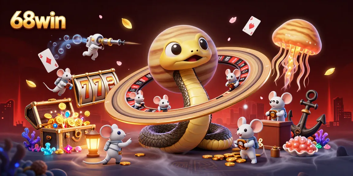 Experience thrilling bets with 68win as tiny astronaut mice gamble on Saturn's rings, amidst a vibrant casino scene.