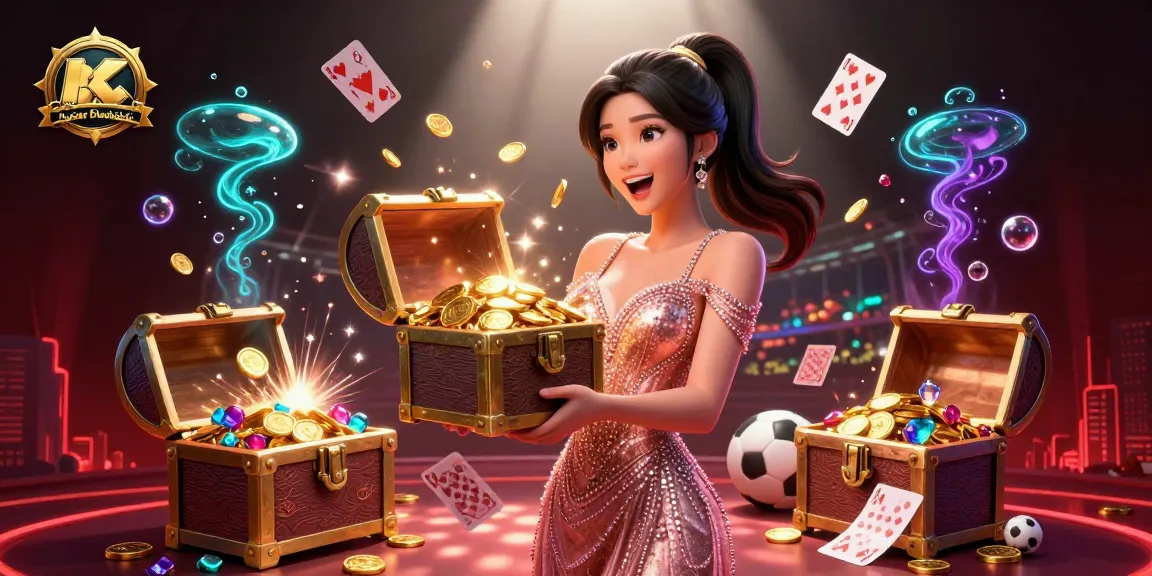 Agen Mix Parlay Dewabet showcases an exciting scene with treasures, sports elements, and vibrant energy.