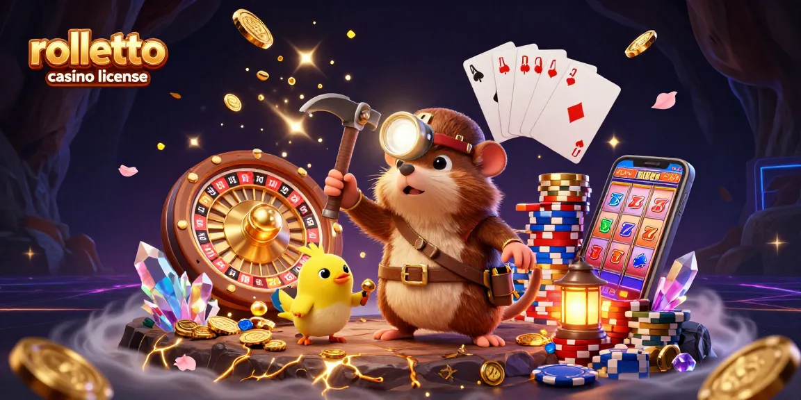Illustration dynamique de la licence de casino Rolletto, mettant en avant des éléments de jeux avec éclat.