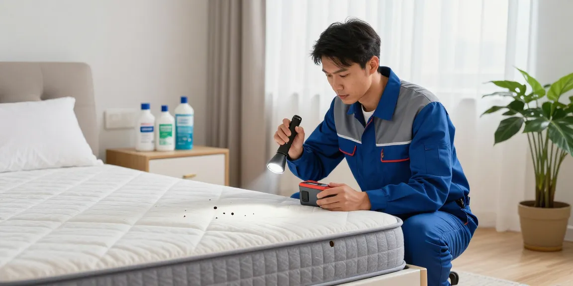 Expert inspecting a bedroom for bed bug pest control, demonstrating eco-friendly methods.
