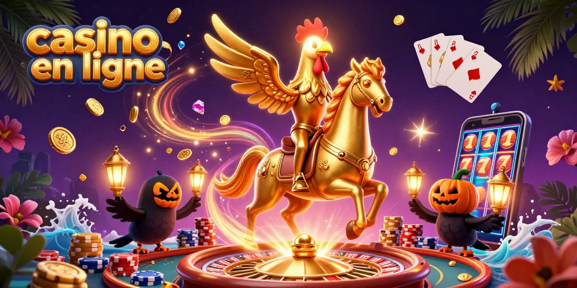 Vivez l'excitation du casino en ligne avec une illustration 3D captivante de jeux et de personnages fantastiques.
