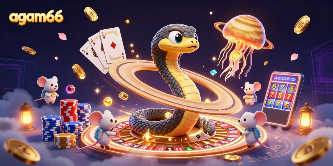 Experience the thrill of gambling at agam66 with a cosmic scene of bets, slot reels, and exciting casino elements.