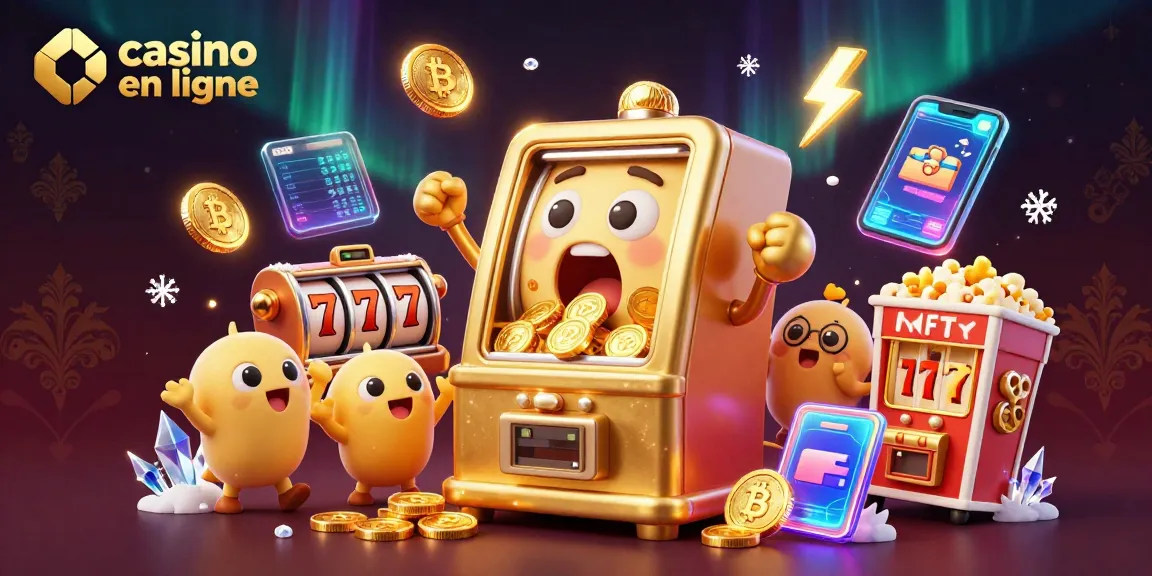 Gagnez au casino en ligne avec une machine à sous dorée et des pièces brillantes entourées d'effets magiques.