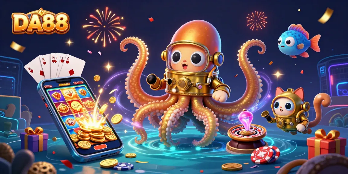 Engage with the exciting DA88 casino scene featuring a kraken, diving cat, and thrilling games.