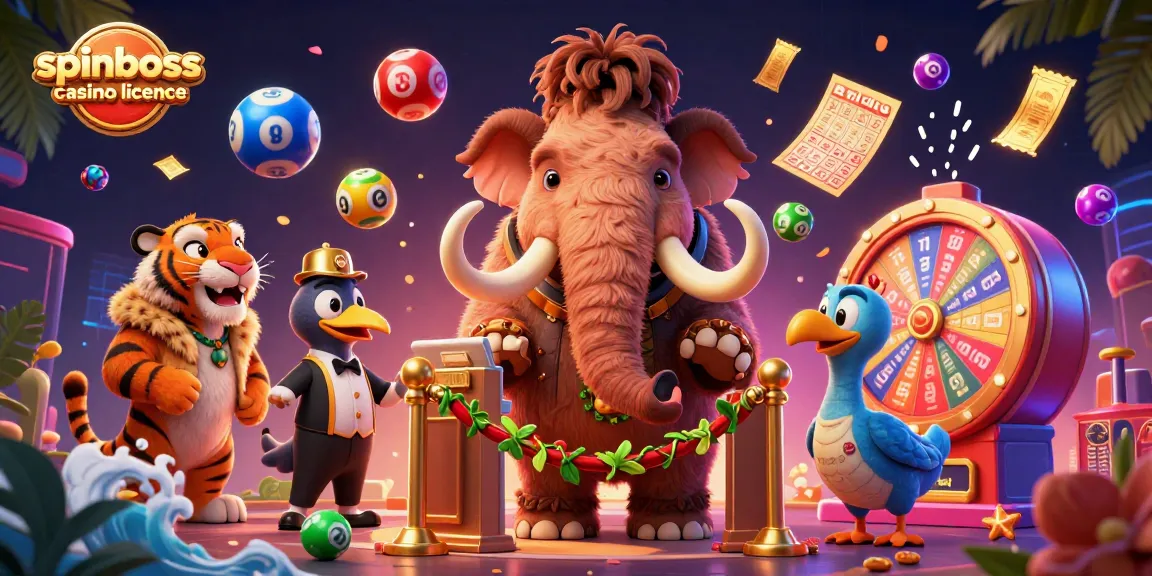 Vérifiez la sécurité du spinboss casino licence avec des personnages de casino animés en action.