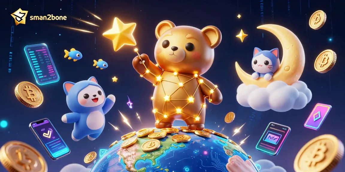Mainkan sman2bone dengan slot dan koin digital yang bersinar di langit malam.