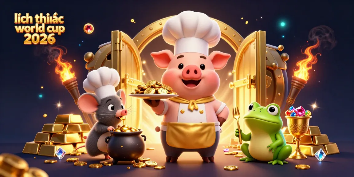 Experience the thrilling lịch thi đấu world cup 2026 as a chef pig serves gold coins in lively gambling art.