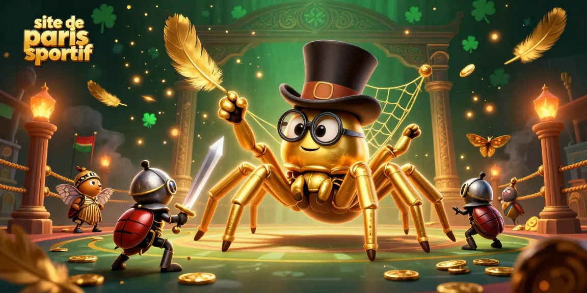 Pariez sur le site de paris sportif avec cette illustration dynamique montrant une araignée dorée et un chevalier.