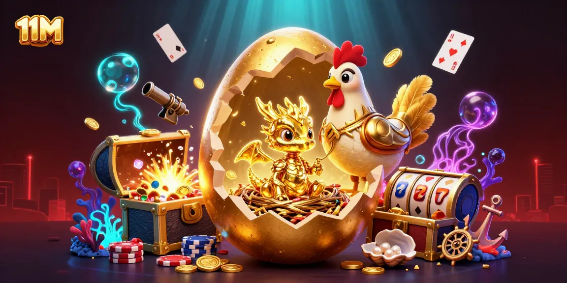 Engage with 11M's vibrant gambling scene showcasing a golden dragon and poker chips.