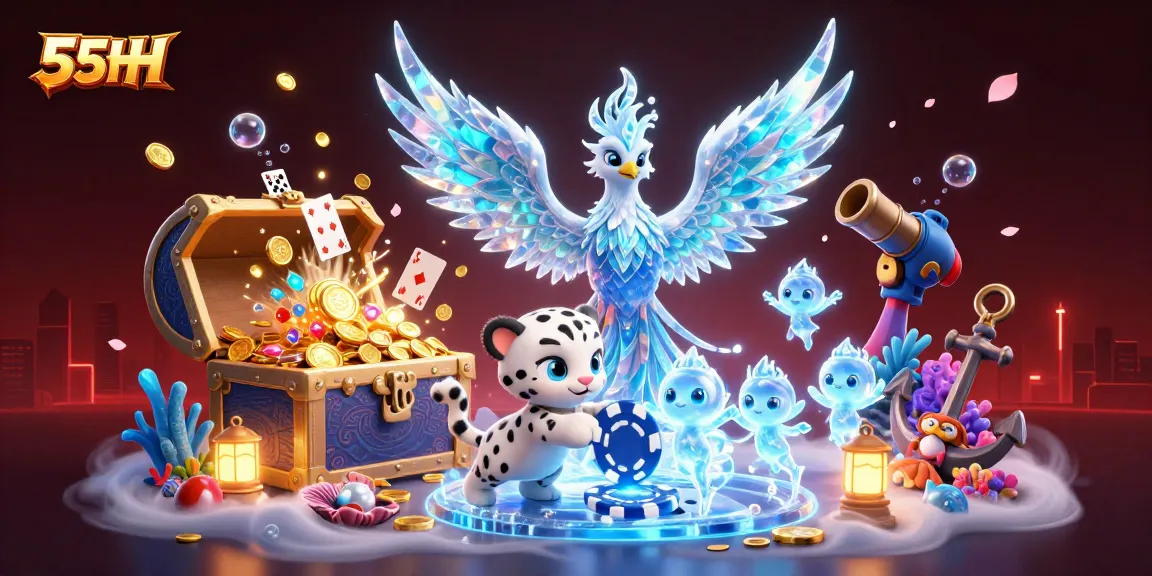 Experience the excitement of 55HH with a vibrant underwater casino scene featuring enchanting characters.