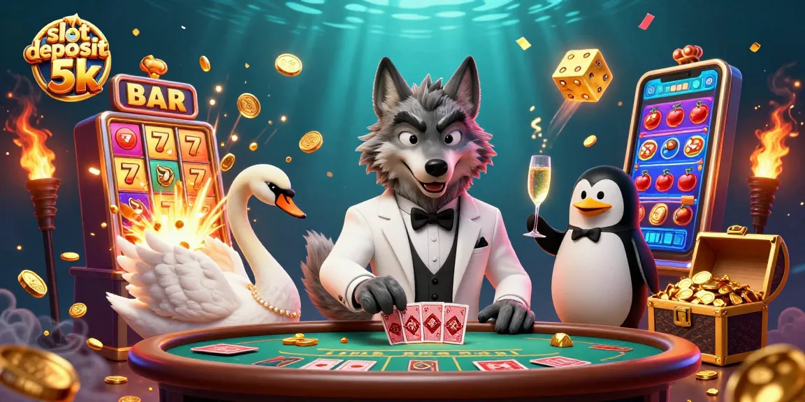 Spin the slot deposit 5k for massive wins with a 3D wolf, swan dealer, and luxury champagne!