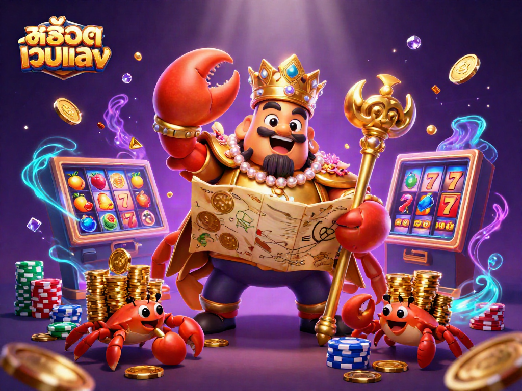 Experience thrilling adventures in สล็อตเว็บตรง with a golden crab emperor and vibrant slot reels.