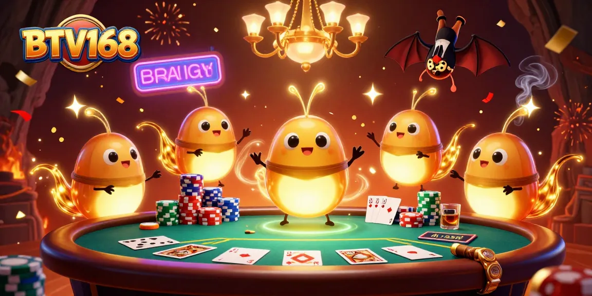 Experience the excitement of BTV168 with vibrant glowworms lighting a poker game