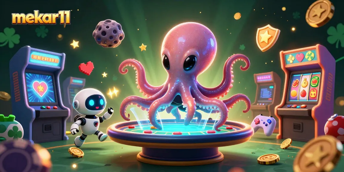 Experience the thrill of mekar11 with an alien octopus dealer and vibrant poker elements.
