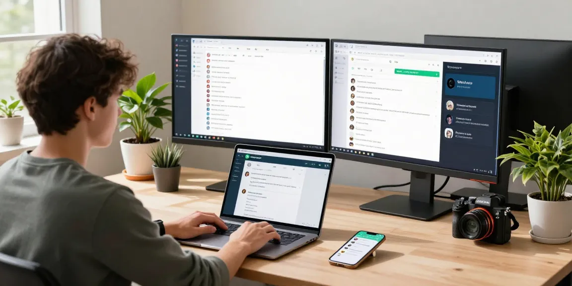 Using WhatsApp網頁版 on a laptop in a modern workspace