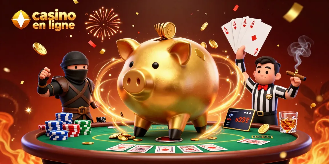 Le tableau de poker animé par la tirelire dorée, pour gagner au casino en ligne.