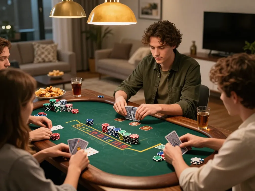 Onbet players enjoying blackjack at home with vibrant atmosphere and strategic gameplay.