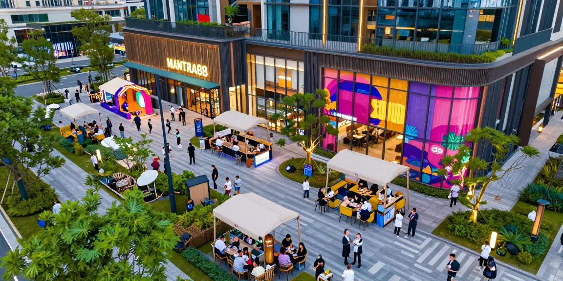 A bustling scene at MANTRA88 commercial property, highlighting vibrant entertainment and modern architecture.