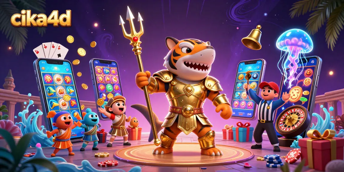 Play vibrant slots and casino games with cika4d's thrilling underwater adventure illustration featuring engaging characters.