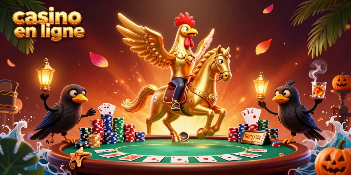 Découvrez le monde du casino en ligne avec une scène captivante et colorée où un coq doré déambule en pleine action.