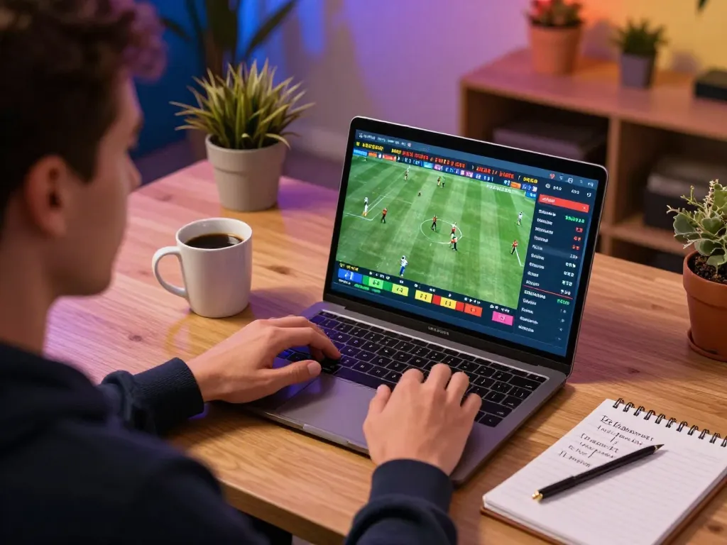vt88 user sports betting on laptop, focusing on odds and strategies