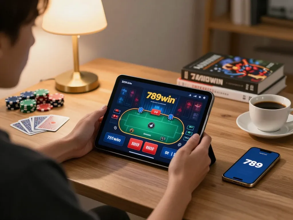 Engaging moment with the app 789win in use on a tablet for online betting strategy.