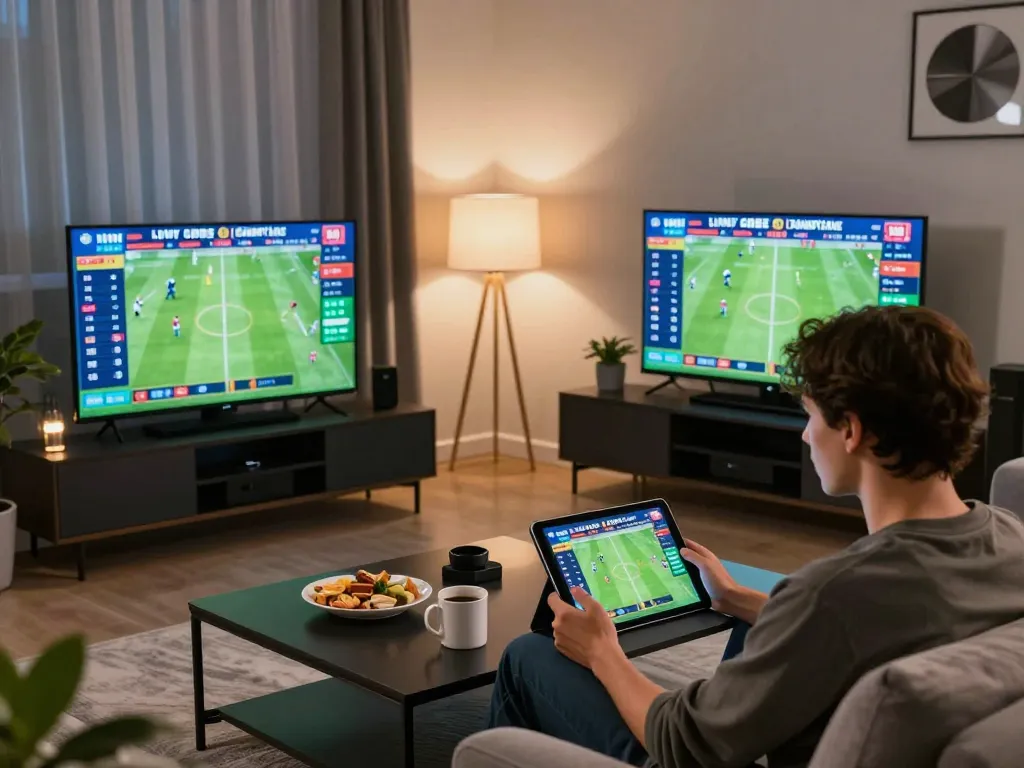 Person engaged in sports betting on vaobet from a stylish home setup, showcasing live match interaction.