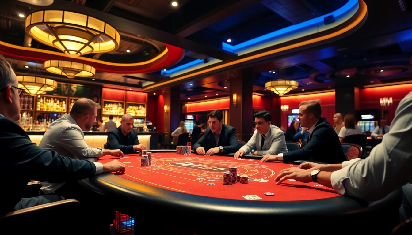 Vibrant gaming table at a Non Uk Casino 2025, showcasing players and colorful chips.