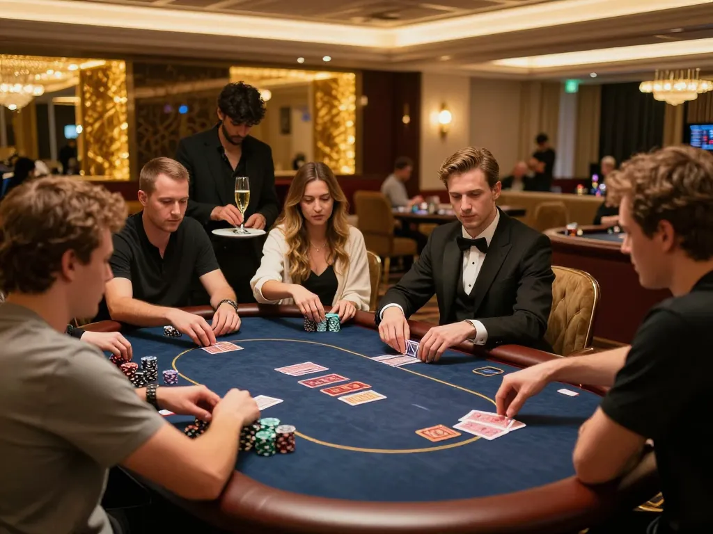 uu88 players celebrating winning hands at a luxurious poker table in a VIP casino lounge