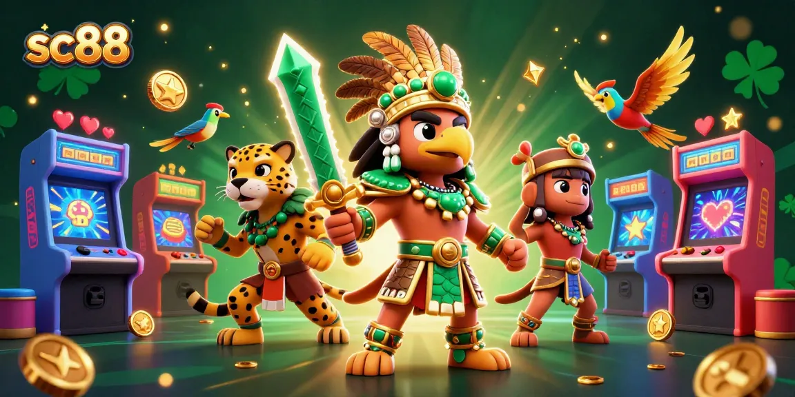 Experience thrilling gaming action with SC88's vibrant 3D casino illustration showcasing rich symbols and characters.