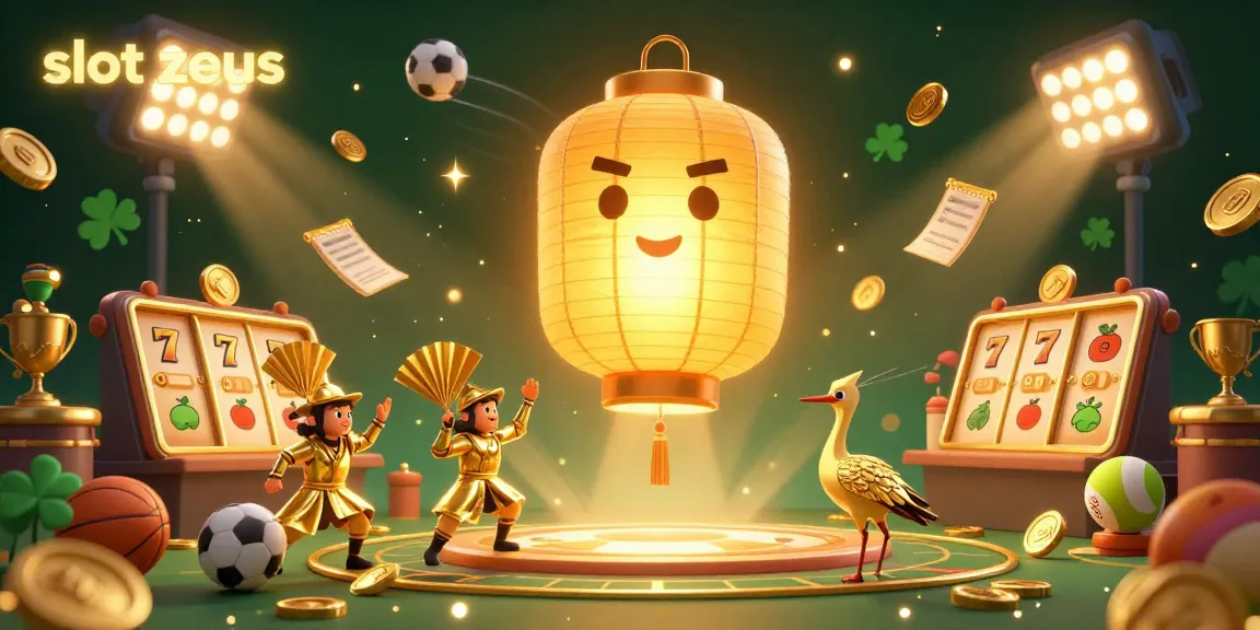 Experience slot zeus excitement in a vibrant casino scene with a giant lantern spirit and dynamic elements.
