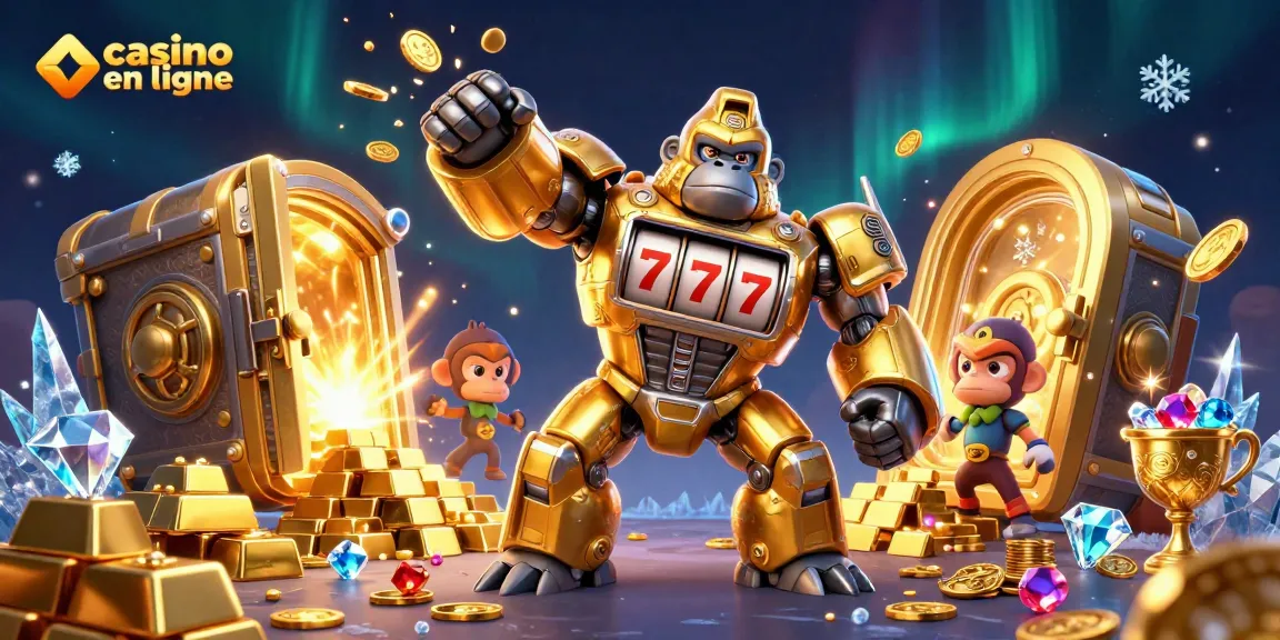 Gagnez au casino en ligne avec un gorille robot doré animé et des trésors éblouissants.