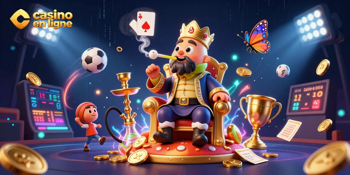 Jouez au casino en ligne avec une expérience colorée et immersive d'un maître chicha, symboles de poker et éléments de jeux variés.