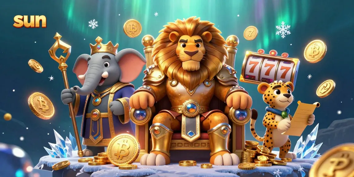 Spin the slots with sun-themed games and characters in this vibrant casino scene.