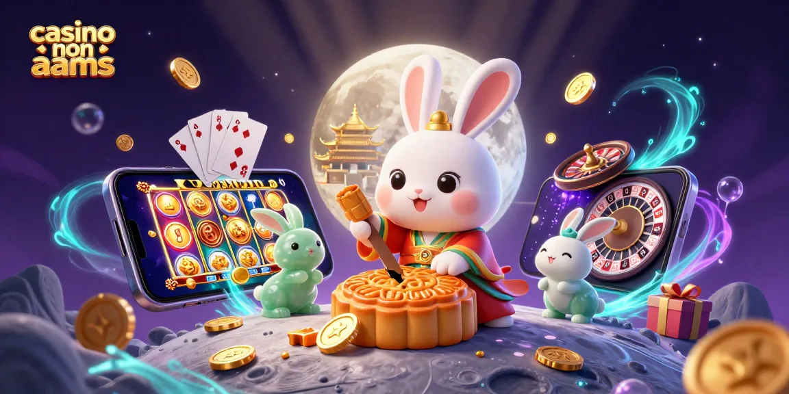 Scopri i casinò non AAMS con l'immagine di una luna che svela poker chips, giochi e premi.