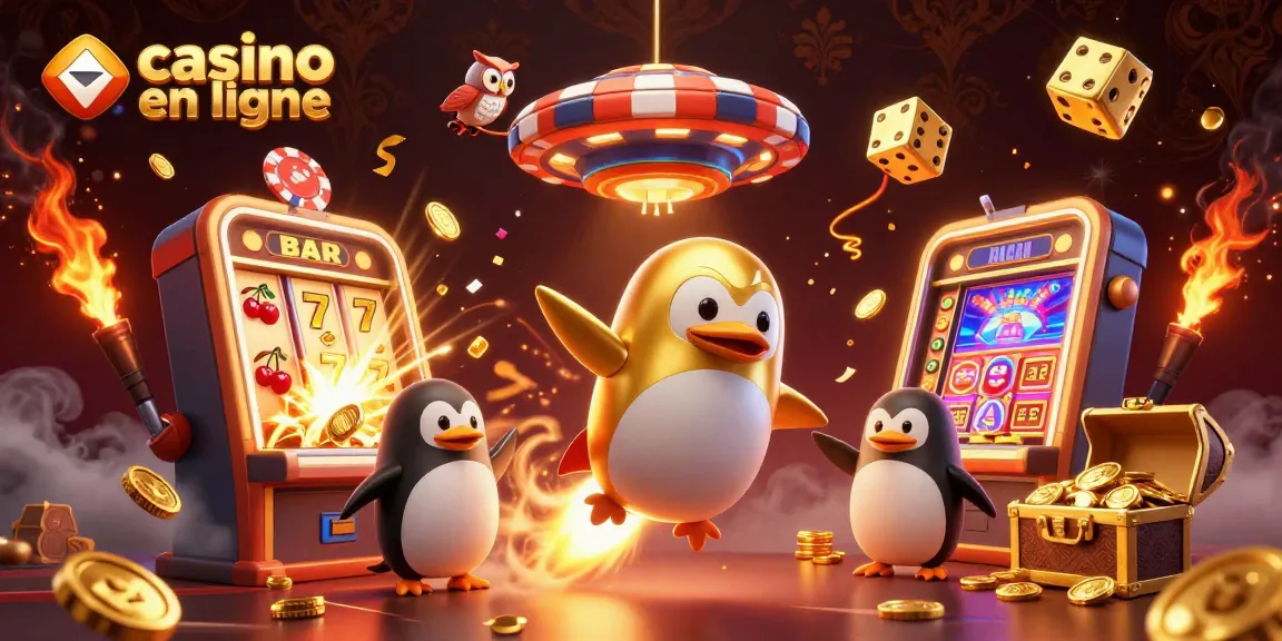 Gagnez avec casino en ligne, illustration dynamique de casino rempli de symboles et d'éléments captivants.