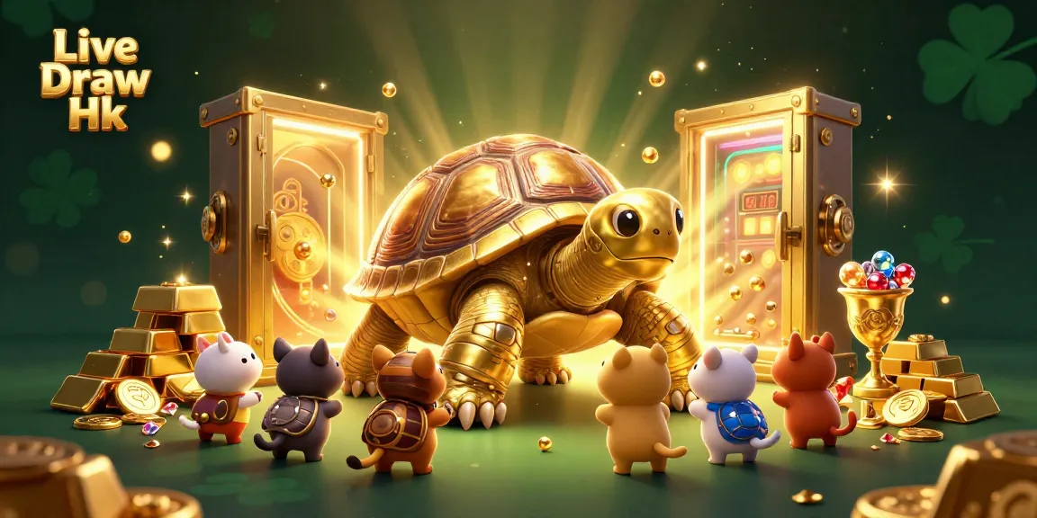 Experience Live Draw Hk results with our dynamic 3D illustration of a golden tortoise pinball machine, vibrant and engaging.