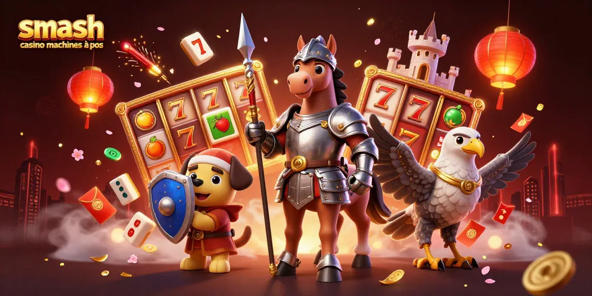 Jouez aux machines à sous Smash Casino avec des couleurs vibrantes et des éléments dynamiques.