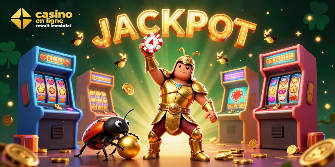 Action de gagner sur un casino en ligne retrait immédiat avec un scarabée héroïque et une scène pleine de couleurs