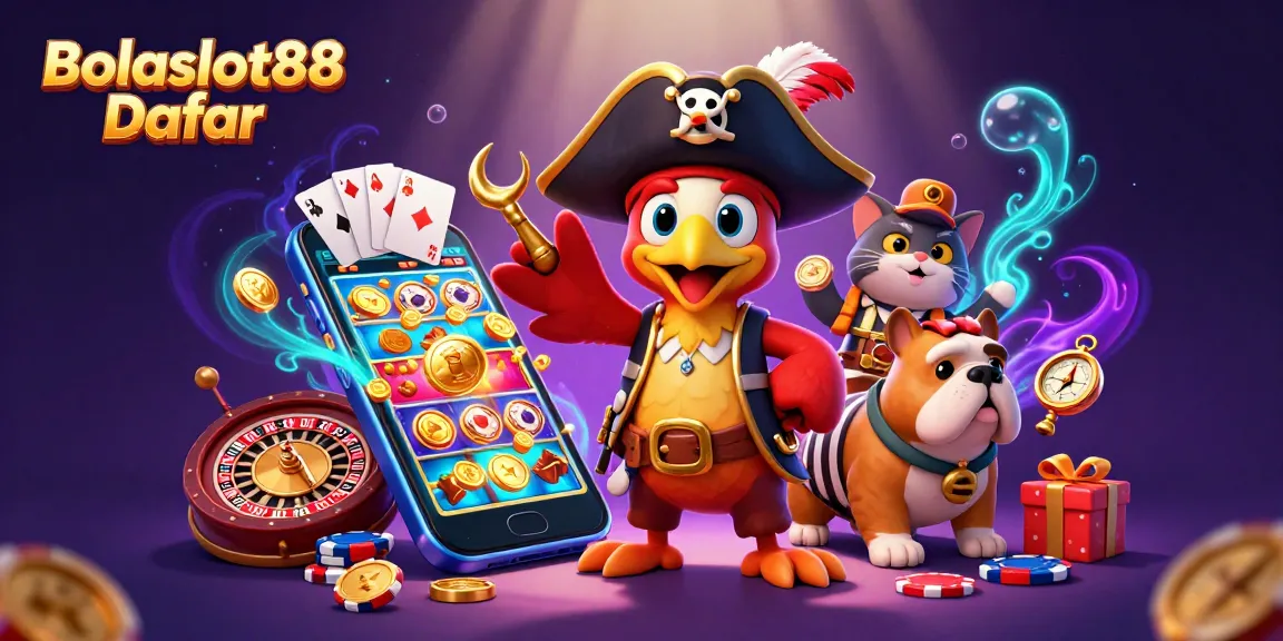 Bolaslot88 Daftar reflects the excitement of a pirate-themed online casino adventure with slot games and characters.