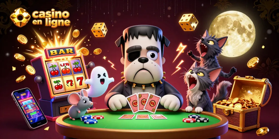 Faites tomber les mises au casino en ligne avec le bulldog Frankenstein et des chats fantastiques jouant aux cartes !